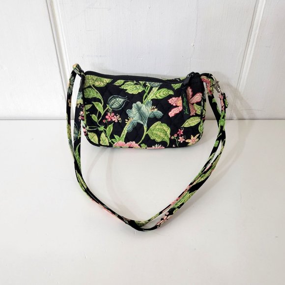 Vera Bradley Black Botanica Small Cross Body or Shoulder Bag - Picture 5 of 6